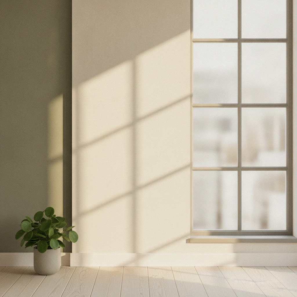 Solsken genom ett fönster med gröna växter - symbol för vitamin D3